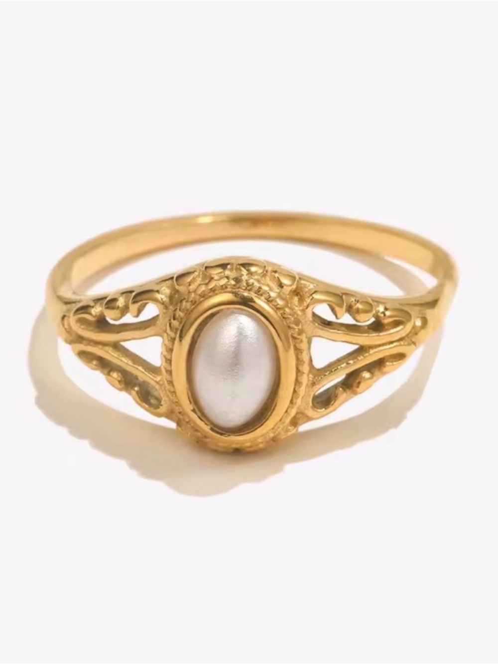 Pearl Ring 18K Gold Stainless Steel Size 8 - Picture 7 of 8